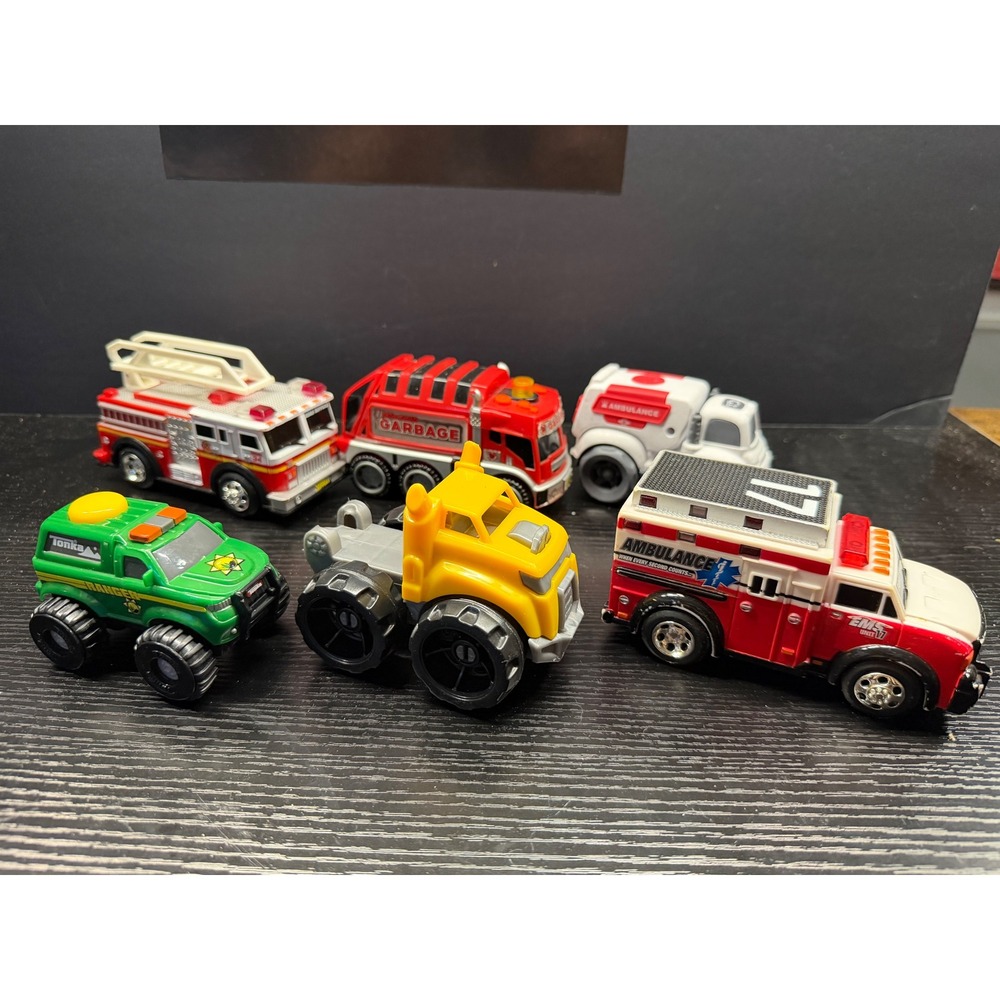 Tonka Road Rippers Toy Truck Lot Fire Engine Ambulance Garbage Truck 6pc Set
